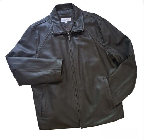 Vintage Y2K Calvin Klein Leather Jacket Men's Size L Brown Motorcycle 90s