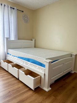 New White Full Bed And Mattress And Drawers