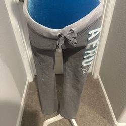 Women’s Small Gray Aeropostale Sweatpants – Foldover Waistband + Drawstring, “AERO” Logo Leg