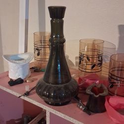 Dark Green Glass Decanter Bottle jim beam 1964