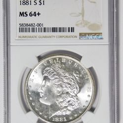 1881 S Morgan Silver Dollar. GOOD GRADE! MINT STATE" MS-64+.