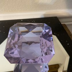 Vintage Purple Diamond Crystal Paperweight 3”x3”