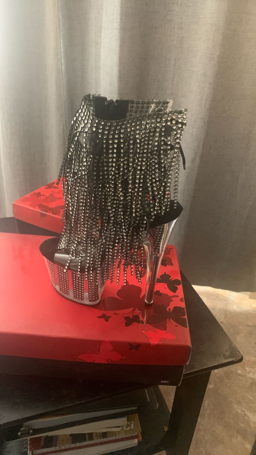 Sparkle Black Fringe Platform Heels