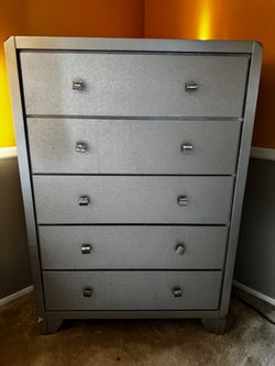 Silver 5-Drawer Tall Dresser Chest