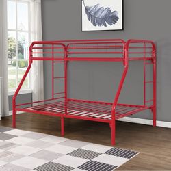 .Red Metal Bunk Bed Twin/Full Size (Mattress in not Included)