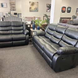 Faux leather Manual Reclining Sofa And Love Seat 