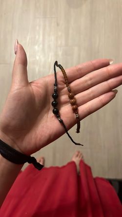 2 Handmade Beaded Bracelets – Black & Amber
