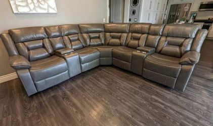 New Reclining Sectional.  Brown Or Grey Gel Leatherette.  106” X 106”.  Free Delivery!