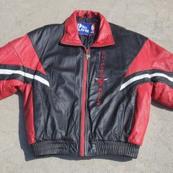 Vintage Chicago Bulls Leather Bomber Jacket By Pro Player Size XL