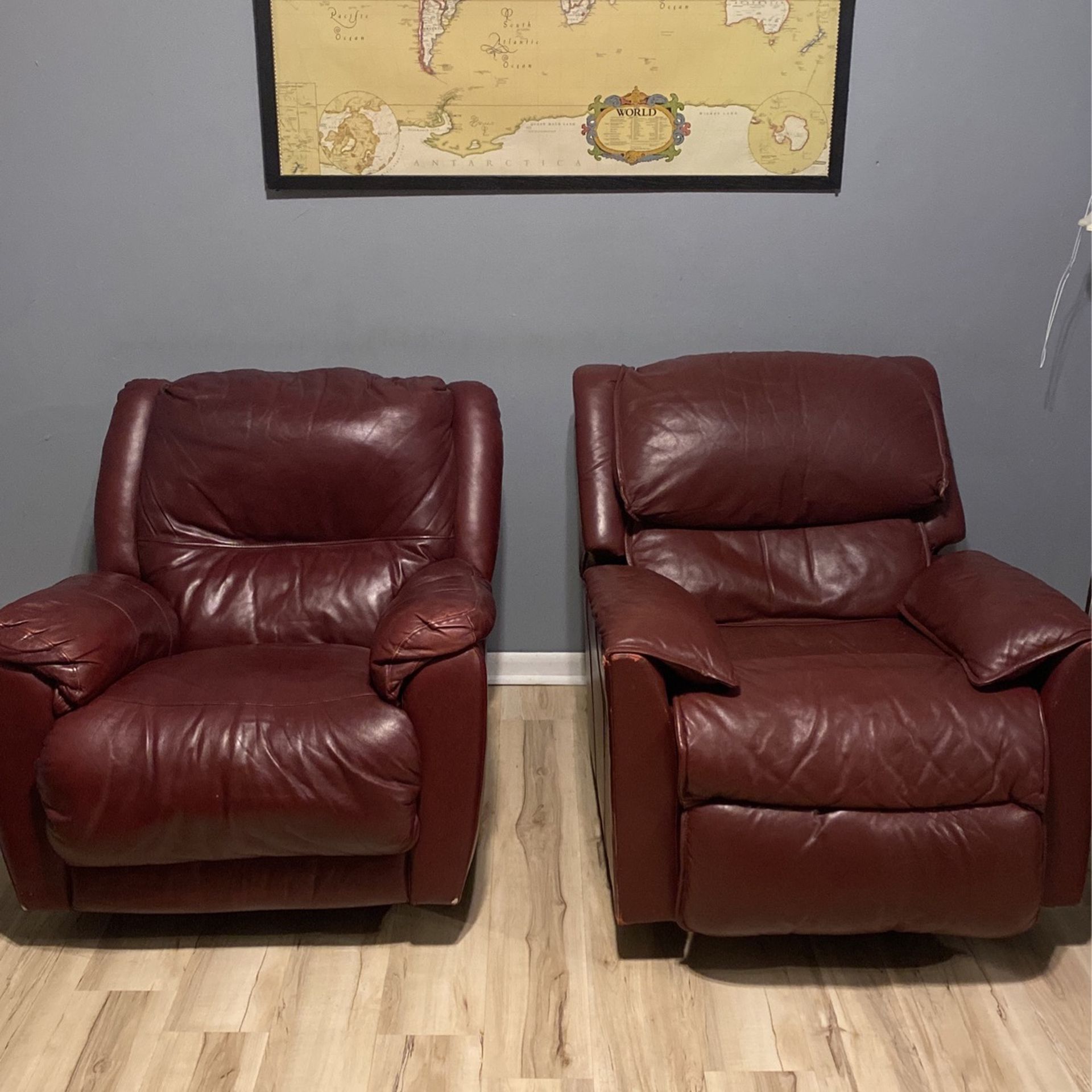 2 Leather Recliners $75 Each. Will Sell Separately 
