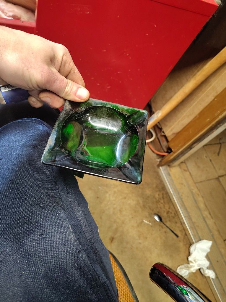 Green Depression Glass Ashtray In Vintage