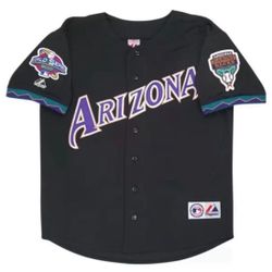 Randy Johnson Via Arizona Diamondbacks 2001 World Series Men's Alt Black Jersey size LARGE