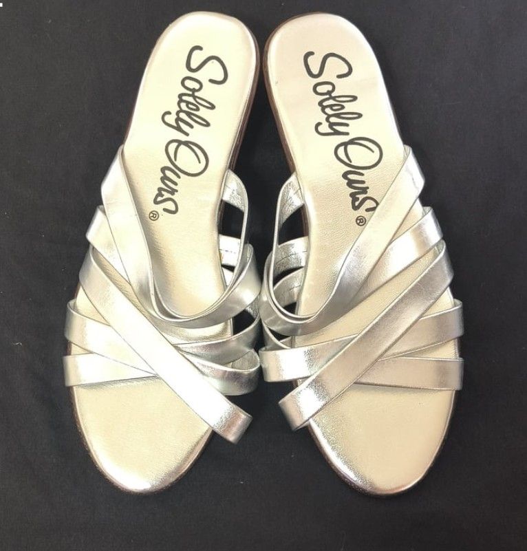 Platinum Silver Flat Cross Strap Sandals