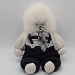 Q-Tee Clown Shelf Sitter Doll Large Vintage Hand Painted White Hair Black Outfit
