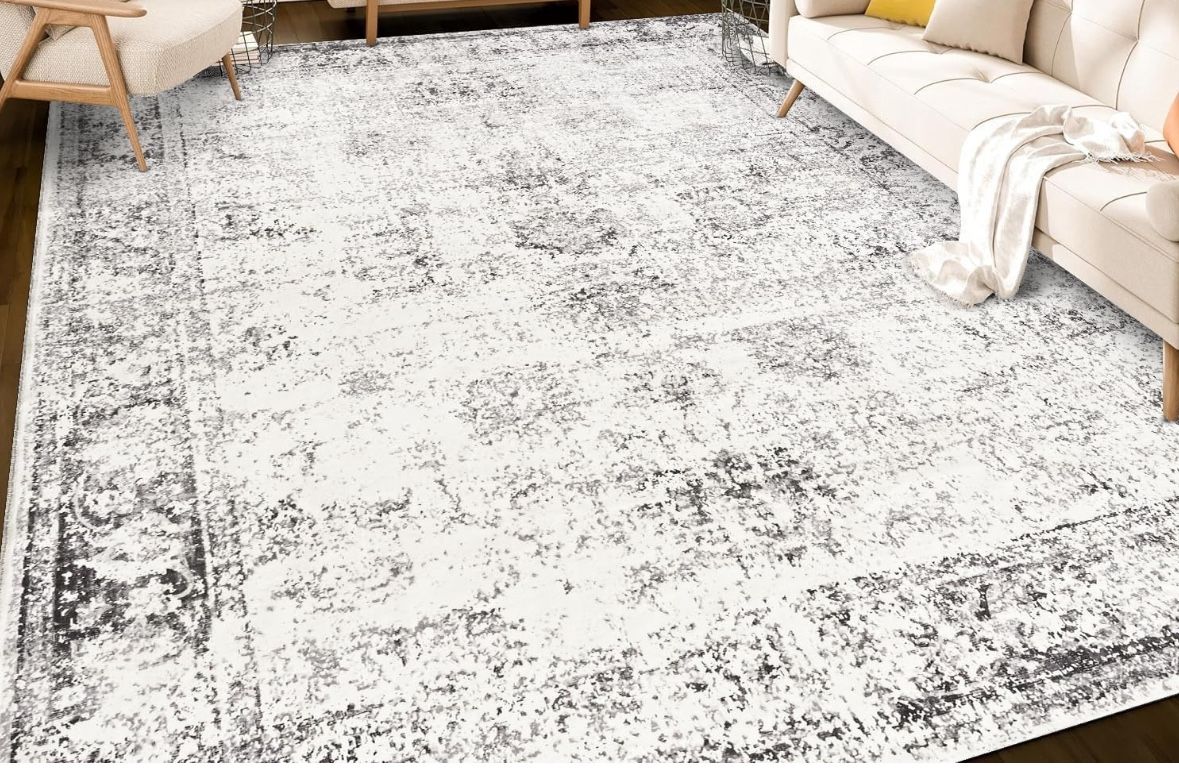 9x12 Washable Area Rug Carpet Grey Cream Brand New