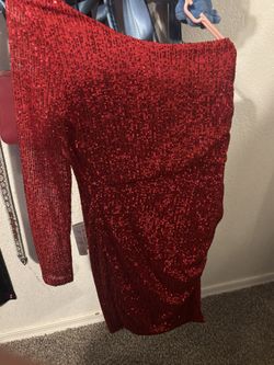 Red Sparkly Dress One Shoulder Sleeve