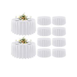 10 Pack Round Tablecloth White 90 Inch - Stain and Wrinkle Resistant Table Cloth, Washable Polyester Table Cover for Dining Tables, Buffet Parties and