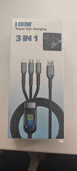 NEW 100W 3-in-1 Fast Charging Cable - LED Display & Night Light
