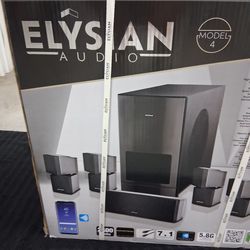 NEW, "ELYSIAN, MODEL 4, SIX SPEAKER 2600 WATTS, SURROUND SOUND SPEAKER SYSTEM TOO MANY EXTRAS TO LIST, PRICED TO MOVE!!!