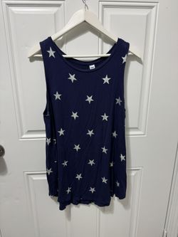Old Navy Blue with Silver Glitter Stars Long Sleeveless Top. Women’s Size XL.