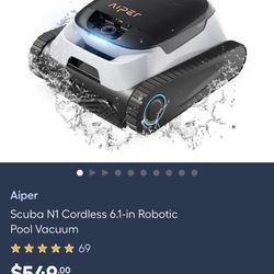 Aiper Scuba N1 Cordless Robotic Pool Cleaner, Wall Climbing Pool Vacuum, Tri-Motor System, Top Load Filter for Easy Maintenance