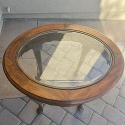 Nice Antique Little Side End Table With Glass Top 