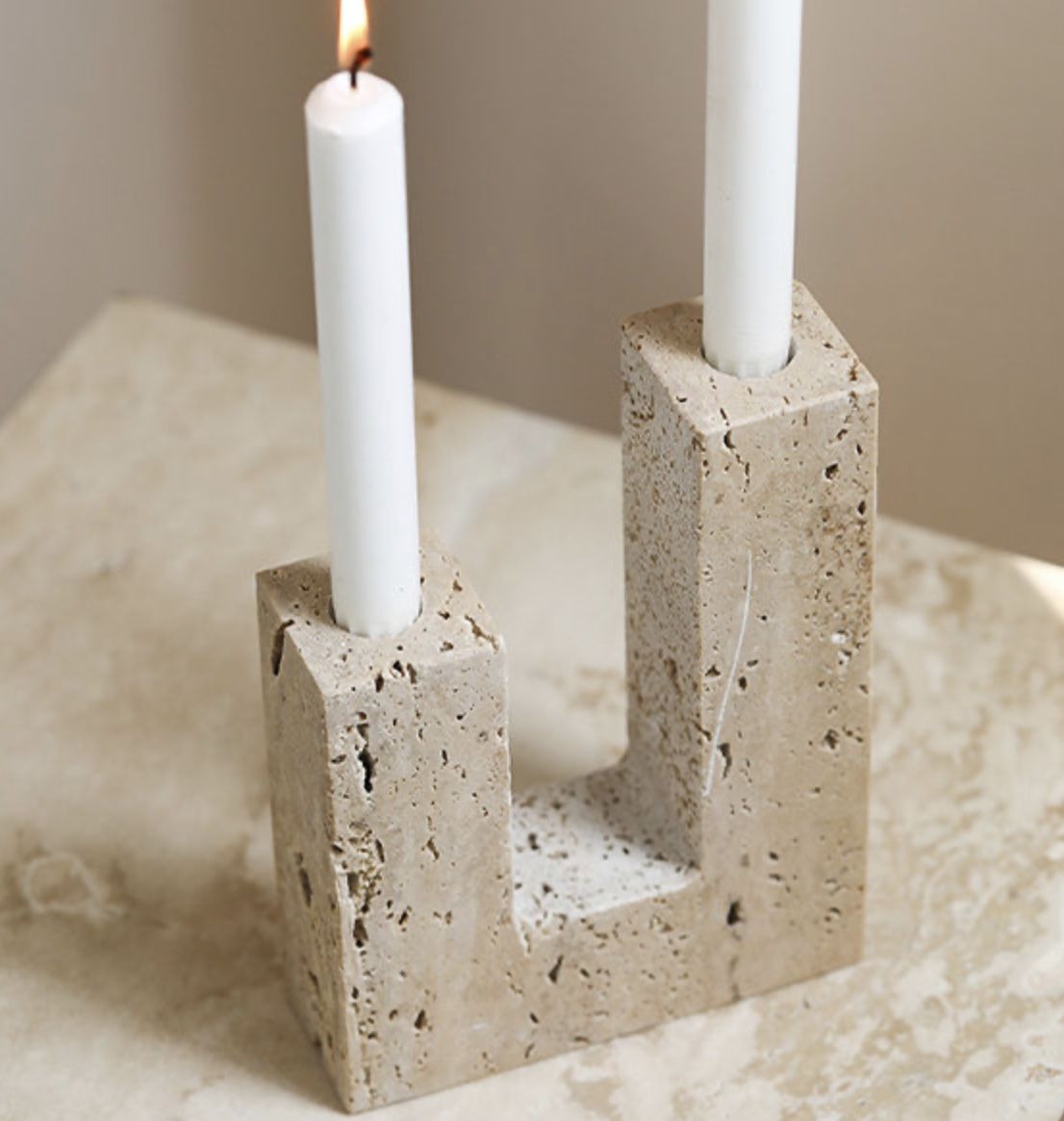 Travertine Candle Holder, New
