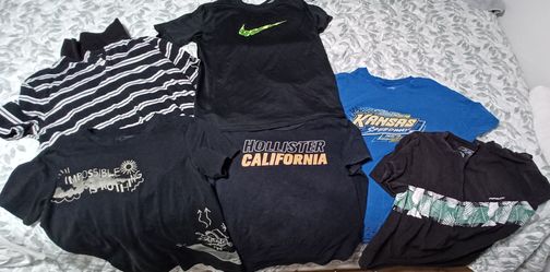 6pc Men's & Youth Casual T-Shirt Lot: Nike XL, NASCAR L, Adidas L, Hollister S (Mixed Sizes)