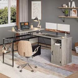 Wash Grey Reversible L-Shaped Computer Desk With Lift $140