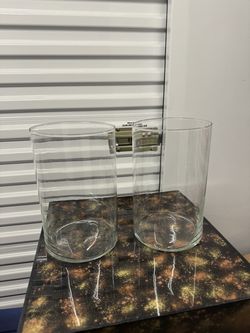 Clear Glass Cylinder Vases Hurricane Holders - Two-Piece Set