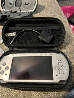 Sony PSP-3000 Silver Handheld Console Bundle 11 Games Cases Needs Yellow Cord