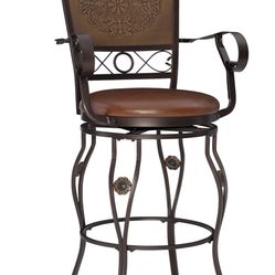 NEW! BIG & TALL COPPER STAMPED BACK COUNTER STOOL WITH ARMS, holds up to 400lbs