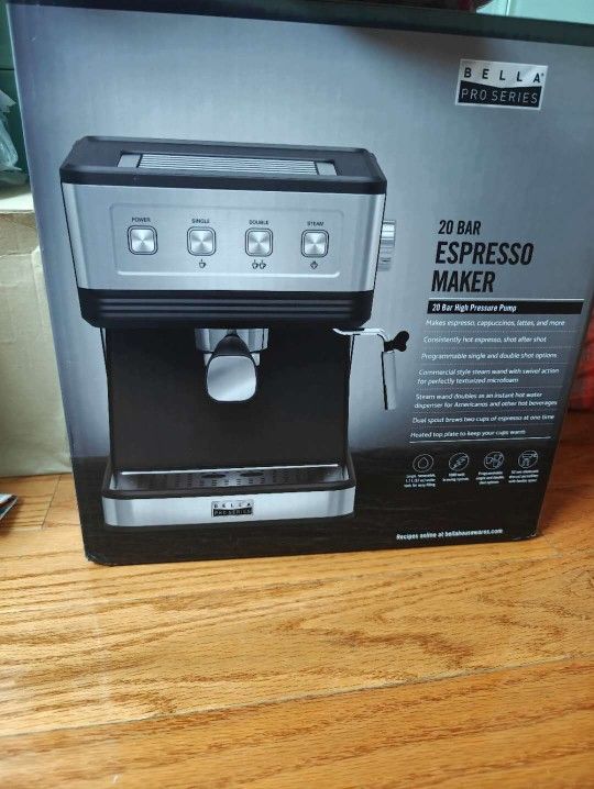 Bella Pro Series 20 Bars Pressure Espresso Machine Stainless Steel, Brand New