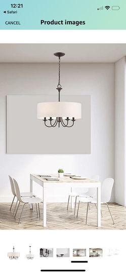 Brand New 21" Traditional 5-Light Chandelier + White Linen Drum Shade, Oil-Rubbed Bronze Finish