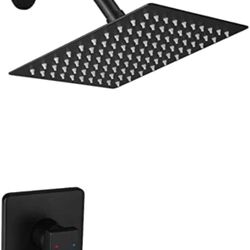 Matte Black Shower Faucet Rain Shower Head Shower Faucets Sets Complete Bathroom Rainfall Shower System, Single Function Shower Trim Kit with Rough-in