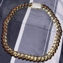 14K Miami Gold Plated Cuban Link Iced Out Diamond Lock Chain Necklace 