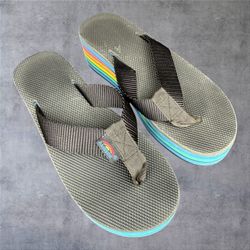 Rainbow Sandals Womens Platform Wedge Flip Flops Rainbow Multi Layer Black Size S