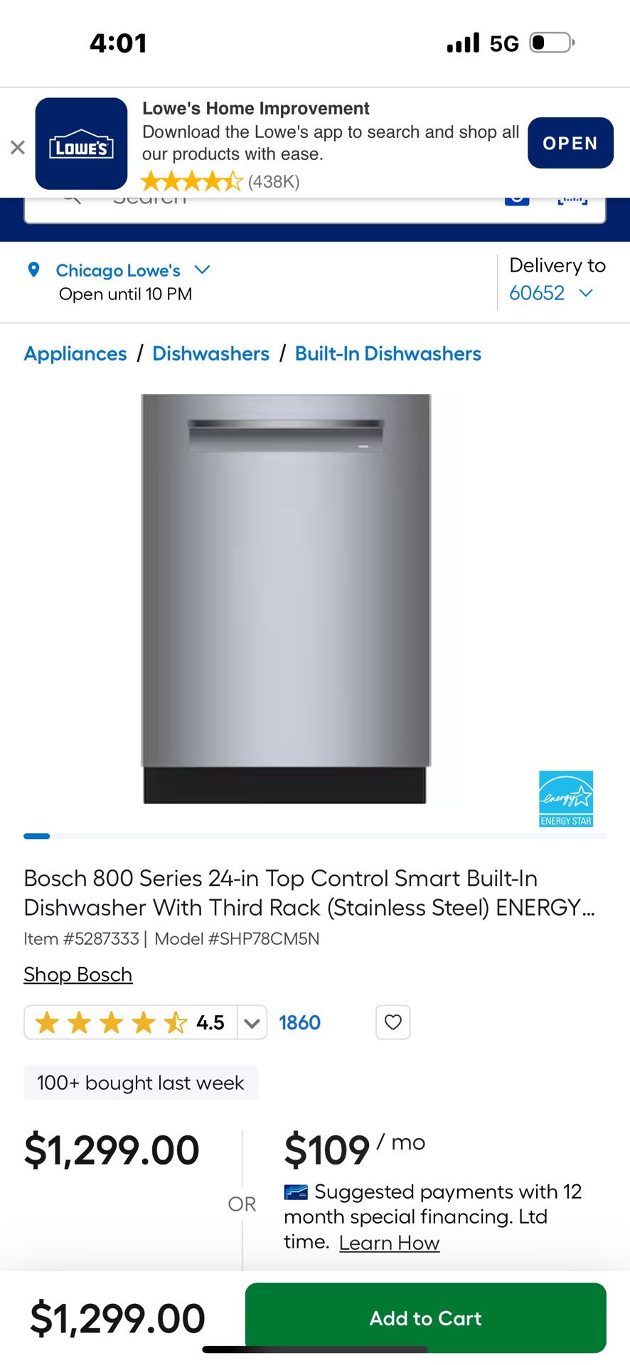 New Bosch Dishwasher Shp78cm5n