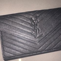 Saint Laurent Black On Black Texture Leather Wallet 