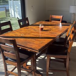 Solid Wood Counter-Height Dining Table w/ Built-In Leaf + 6 Chairs