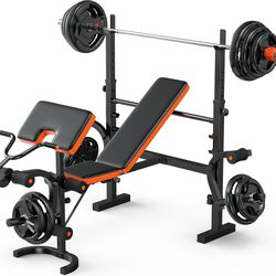 Weight Bench, 770LBS Bench Press Set with Leg Extension, 6 in 1 Olympic Weight Bench for Home Gym, Adjustable Workout Bench with Rack & Preacher Pad, 