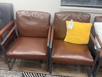Brown Faux Leather Accent Chairs with Metal Frame