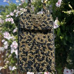Custom rhinestone handbag with leopard print pattern
