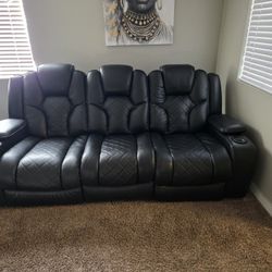 Black Leather Reclining 3 Person Couch