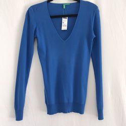 NWT Blue V Neck Sweater United Colors Of Beneton