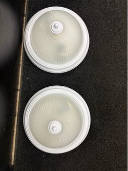 2 Pack Flush Mount Ceiling Lights - White Trim / Frosted Glass Shades