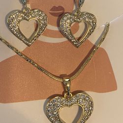 14k Gold Filled Heart Necklace with Matching Earrings 