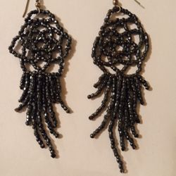 VTG Handmade 4" Beaded Dangle Earrings