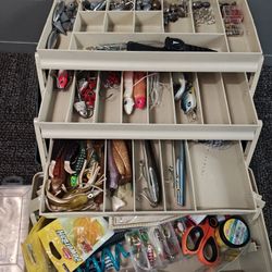 $45  Fishing Tackle And Box Lures Sinkers Etc..