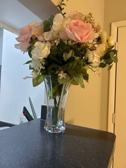 Glass Vase with Faux Flower Arrangement